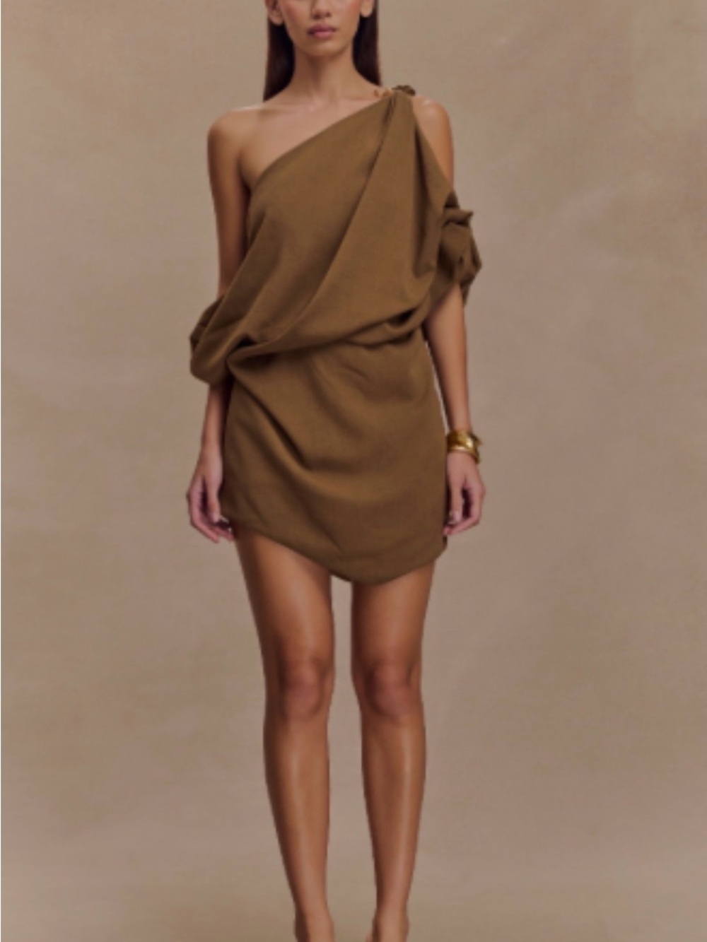 Meshki One-Shoulder Mini Dress in Olive